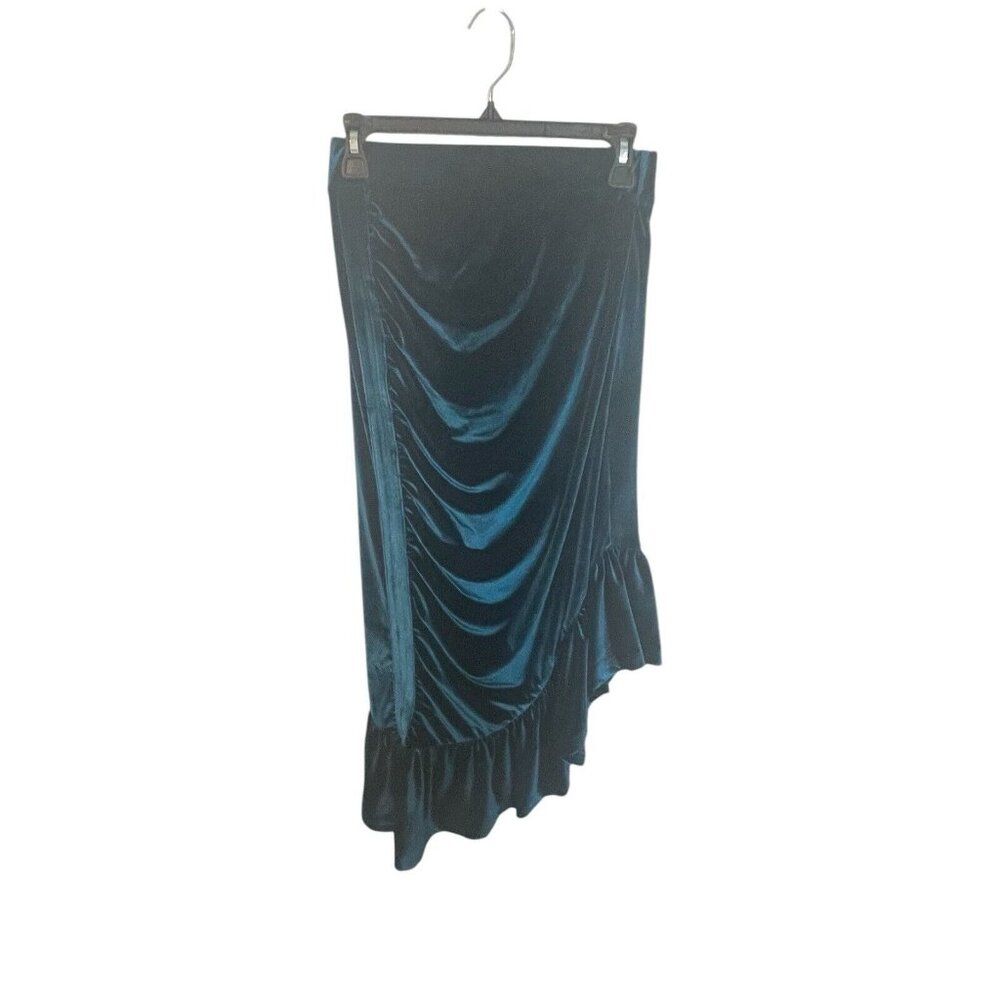 BAUM UND PFERDGARTEN Women's XS Teal Velvet Asymetrical Skirt